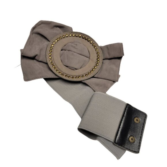 OVERSIZED Buckle Belt Large Ruffle Studded Buckle Grey Cream Womens Vintage Belt - Picture 14 of 16